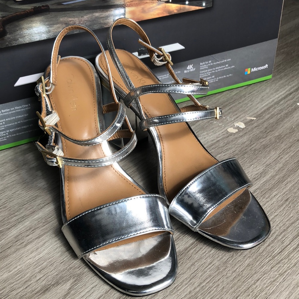 Silver Calvin Klein Buckle Heels